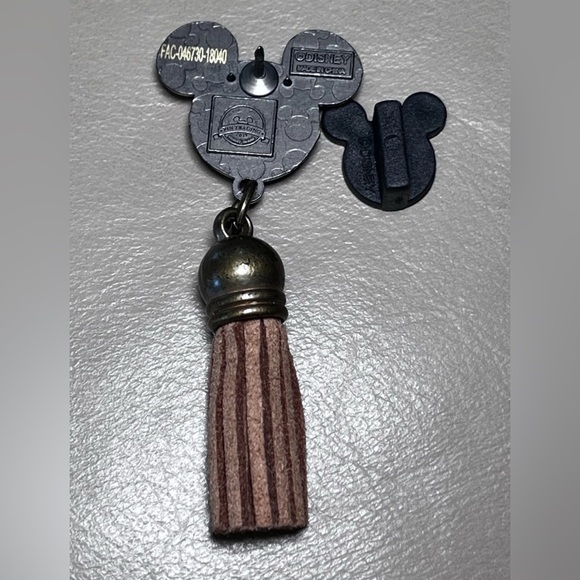 Disney Parks Black and Gold Mickey Icon Head with Tassel Dangle 2017 Disney Pin - Picture 2 of 5